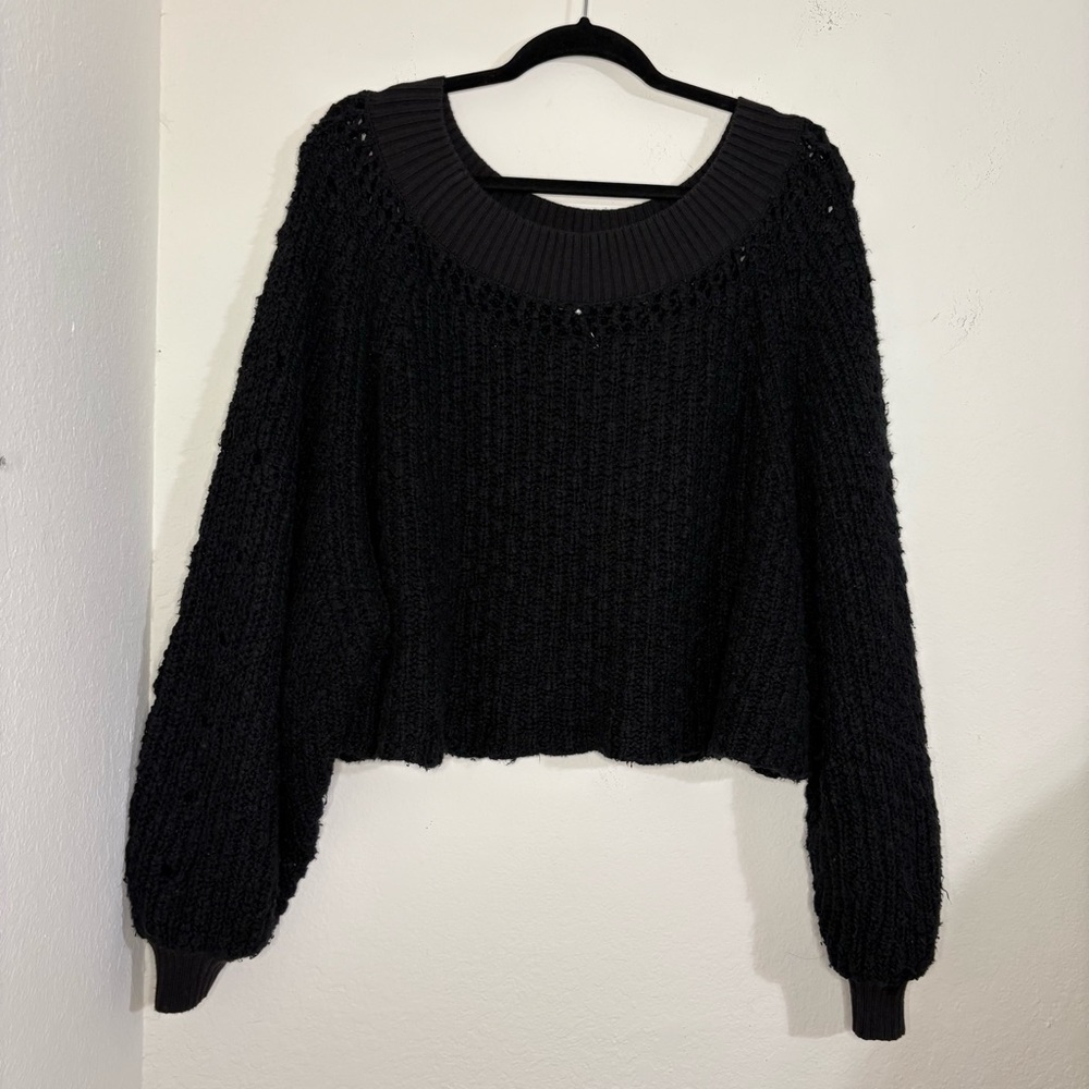 Free People Pandora's Boatneck Sweater in black size Small Oversized - Picture 6 of 13